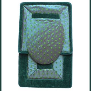 of HUNTER GREEN 3 Piece Embroidered Bathroom Rug/mat Set. Bath Rug/mat