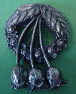 Vintage A J Goodman Co Silver Tulip Wreath Pin