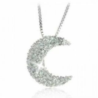  Alternatives Crescent Moon Pendant Necklace White 14k Gold over Silver