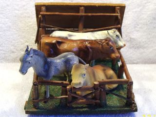 RARE VINTAGE GERMAN PUTZ COMPOSITION COWS DONKEY BULL TWIG MADE RANCH