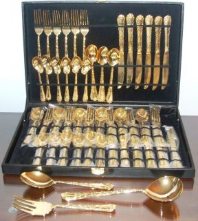 Rogers Son ENCHANTED ROSE Gold Plated Flatware Service for 12 3 Serve