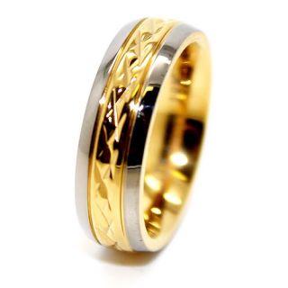 5mm 18K Gold Plated Facet Titanium Wedding Band Engagement Ring Size 6
