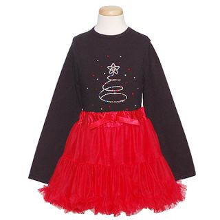 Gigi Girls Cute Black Red Christmas Tree Tutu Skirt Outfit Set 8