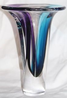  Kosta Boda Blue Purple Flared Top Vase Goran Warff Signed 49 26