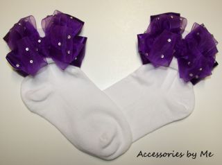 Boutique Girls Glitzy Purple Sheer Organza Pageant Bow Sock Fancy
