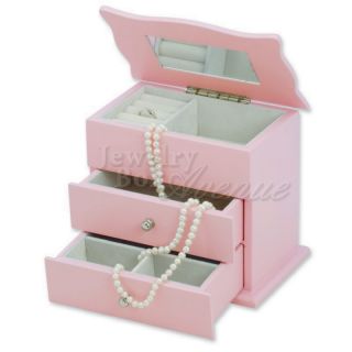 Baby Pink Wooden Girls Childrens Jewelry Box Case Organizer Storage