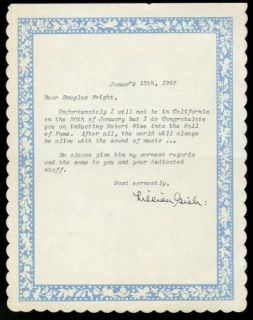 Lillian Gish Vintage 1982s Original Signed Typed Letter TLS