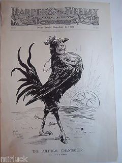 1910 Harpers Weekly Cover Art Rooster Spurs Political Cartooon