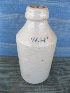 Antique Primitive UNIQUE 1/ 2 Pint Stoneware Beer Bottle Cobalt