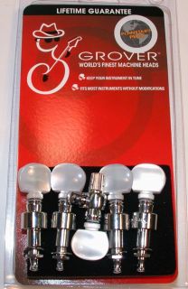 Grover Banjo Machine Heads Set of 5 Geared Pegs Chrome Metal Buttons