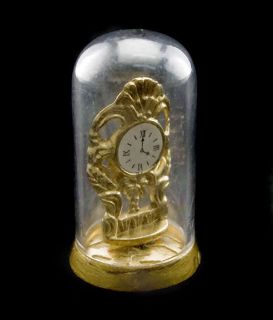 Antique Gold Base Glass Dome Clock 1 12 Dolls House Dollhouse