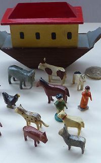  / 40s Hand Made Wooden Noahs Ark with teeny weeny animals inside
