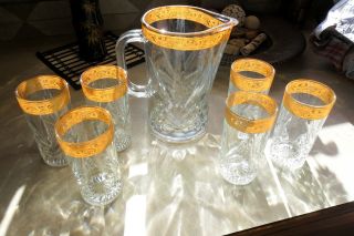 Beautiful Nanben Cut Glass Water Pitcher Glasses Beautiful