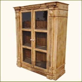  Solid Wood Hand Carved Bookcase Armoire 3 Shelves & Ceramic Pulls