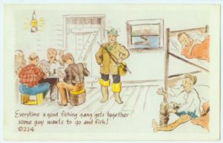 041010 Vintage Comic Fishermen Postcard Fishing Gang 1952
