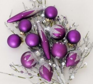 12 Deep Jewel Tone Purple Grapes Feather Tree Glass Ball Christmas