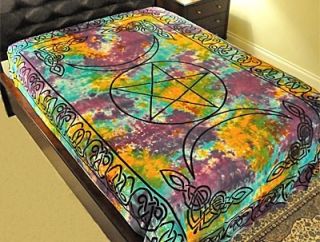 Triple Moon Tie Dye Tapestry, Bed Sheet, Wall Hanging or Altar Cloth