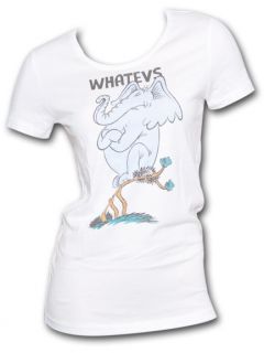  Seuss Horton The Elephant Whatevs Ladies White Retro Graphic Tee Shirt