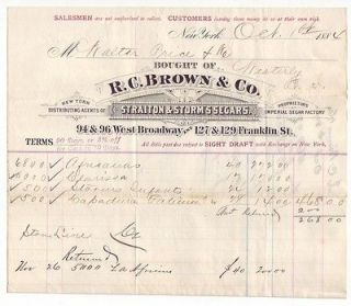 Billhead RC Brown & Co Segars Cigars New York City 1884