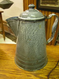 Early 1900s Gray Mottled Granite Ware Coffee Pot