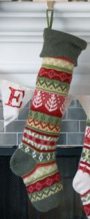 Pottery Barn Green Fair Isle Knit Blank Stocking Christmas New No