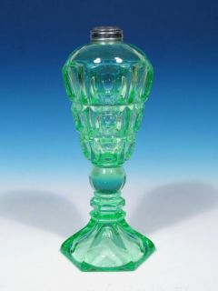 Westmoreland Glass No 185 Colonial Block Thumbprint Vaseline Green Oil