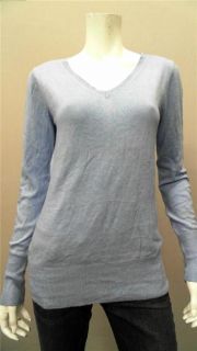 Mossimo Ladies Womens M Lightweight V Neck Pullover Sweater Blue Solid