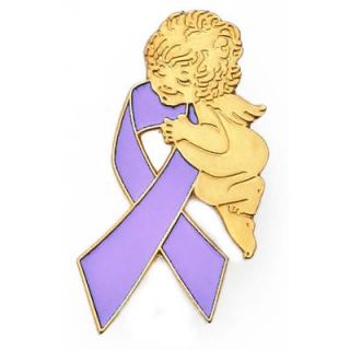 Rett Syndrome Awareness Lavender Ribbon Gold Angel Pin