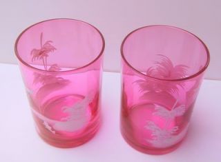 Two Fenton Mary Gregory Cranberry Tumblers