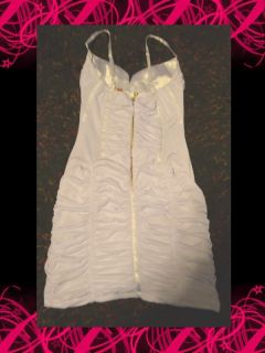 BEBE Gretchen Rossi White Rouched Mini Dress Skirt Small Sexy Satin