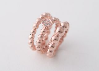 Perlee Bead Ring 925Sterling Silver Rose Gold Engagement Rings Set