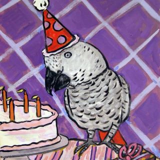 African Grey Parrot Birthday Bird Coaster Art Tile