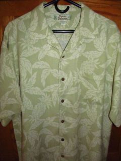 Tommy Bahama Mens s s 100 Silk Green Camp Shirt M Small Stain