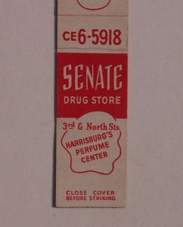 1950s Ten Strike Matchbook Senate Drugs Harrisburg PA