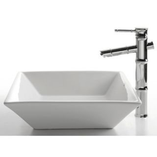 Kraus Ceramic 4.5 x 16.5 Square Sink in White with Bamboo Single