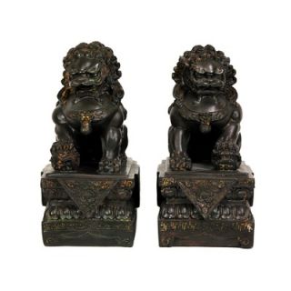 Oriental Furniture 9 Foo Dog Statues in Dark Faux Antique Bronze