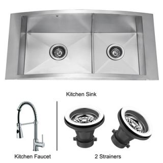 Vigo 36 Topmount Stainless Steel Double Bowl Kitchen Sink and Faucet