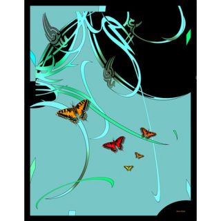 Butterflies and Beauty Black and Green 48 x 63 Satin Throw