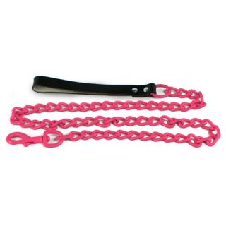 Steel Dog Leash in Pink with Black Leather Handle