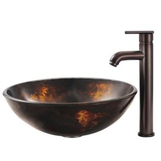 Vigo Autumn Glass Vessel Sink with Faucet in Oil Rubbed Bronze