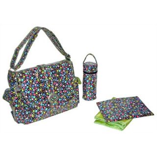Kalencom Laminated Buckle Diaper Bag in Black with Pastel Bubble Dots