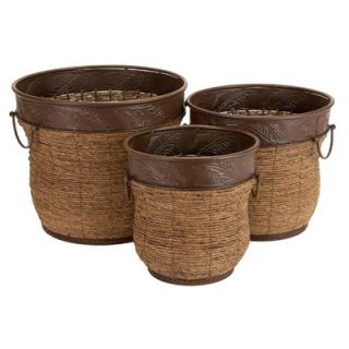 Aspire Round Wicker and Metal Planter (Set of 3)