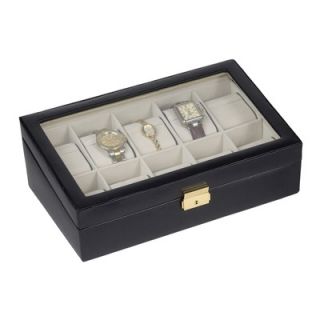 Budd Leather Mens 10 Watch Box with Glass Top in Black   500159 1
