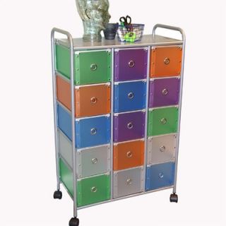 4D Concepts 15 Drawer Multi Colored Rolling Storage Tower