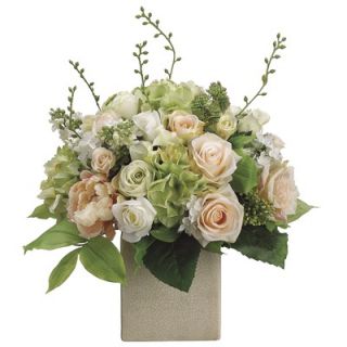 Tori Home Peony/Rose/Hydrangea in Rectangular Vase   WF3553 PE/GR