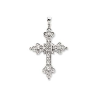 Jewelryweb Sterling Silver CZ Filigree Cross Pendant   QTP117102NC