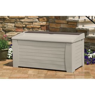 Suncast Resin 50 Gallon Deck Box with Seat in Light Taupe