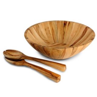 Enrico Camphor Wood Colonial Bowl with Salad Servers in Natural Wood