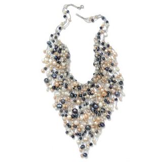 Palm Beach Jewelry Sterling Silver Multi Colored Pearl Bib Necklace