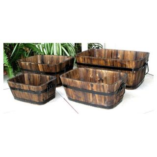 Rectangular Cedar Barrel in Burnt Brown (Set of 4 )